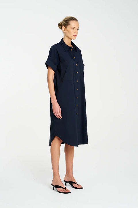 STUD SHELL DRESS - FRENCH NAVY