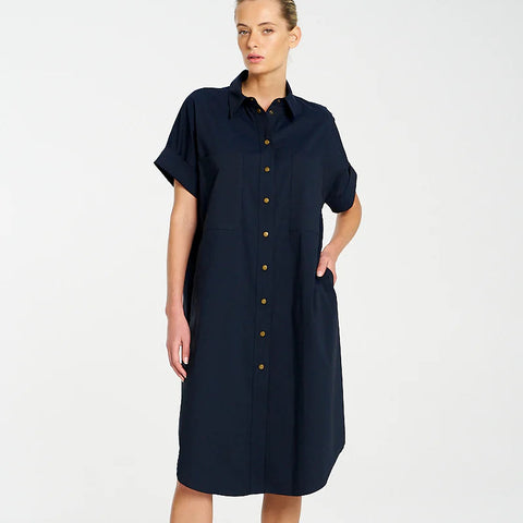STUD SHELL DRESS - FRENCH NAVY