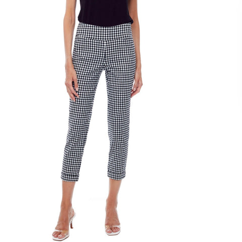 GINGHAM CUFFED CROPPED PANT
