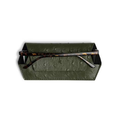 GLASSES CASE - OLIVE OSTRICH PRINT