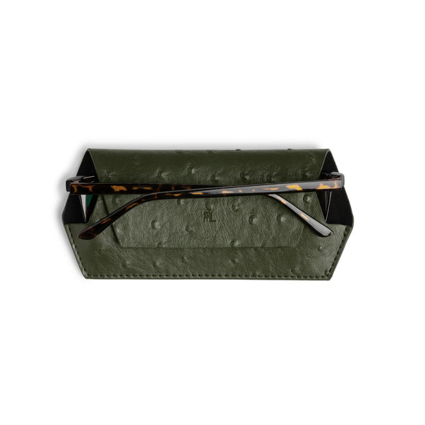 GLASSES CASE - OLIVE OSTRICH PRINT