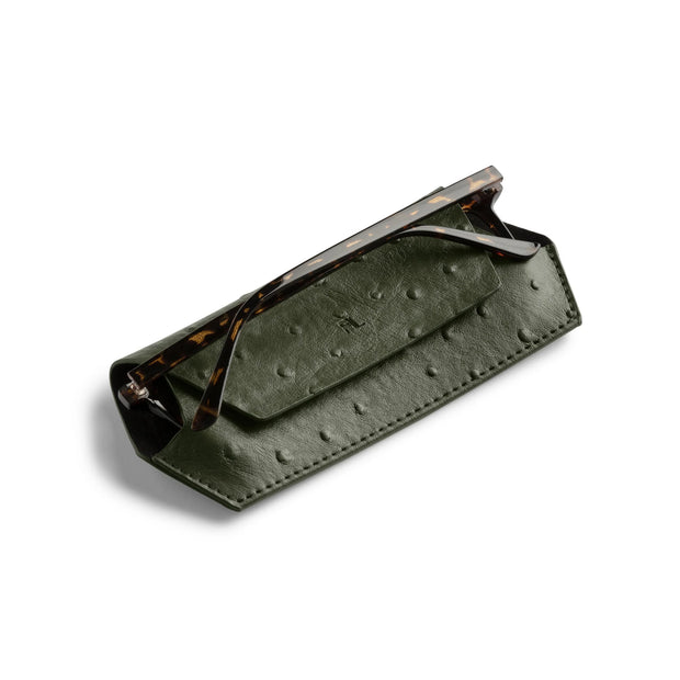 GLASSES CASE - OLIVE OSTRICH PRINT