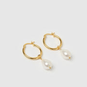 AUGUSTA GOLD HOOP & FRESHWATER PEARL EARRINGS