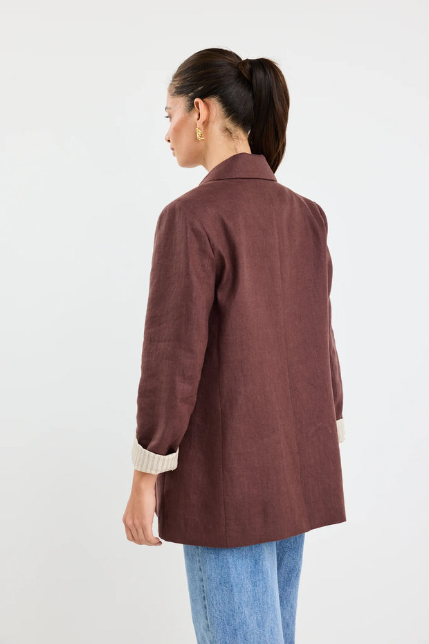 ATLANTIC CHOCOLATE LINEN CLASSIC BLAZER