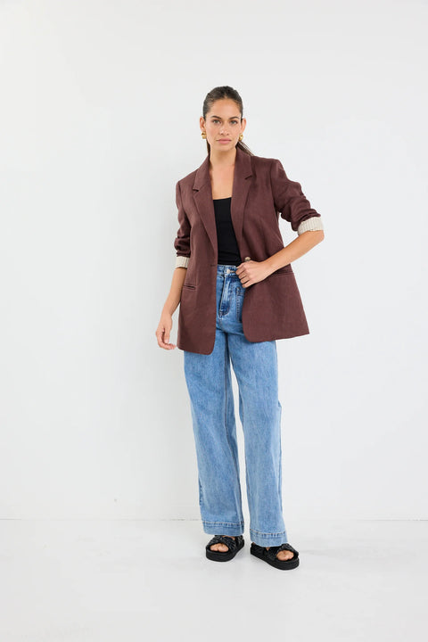 ATLANTIC CHOCOLATE LINEN CLASSIC BLAZER