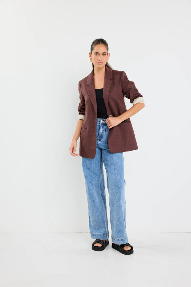 ATLANTIC CHOCOLATE LINEN CLASSIC BLAZER