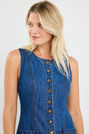 AVENUE MARINE BLUE DENIM MINI VEST DRESS