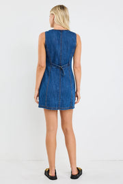AVENUE MARINE BLUE DENIM MINI VEST DRESS
