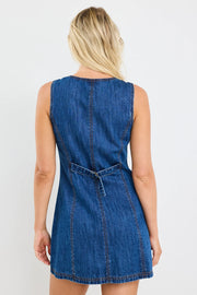 AVENUE MARINE BLUE DENIM MINI VEST DRESS