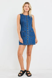 AVENUE MARINE BLUE DENIM MINI VEST DRESS