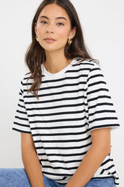 BINDING BLACK WHITE STRIPE BOXY FIT TEE