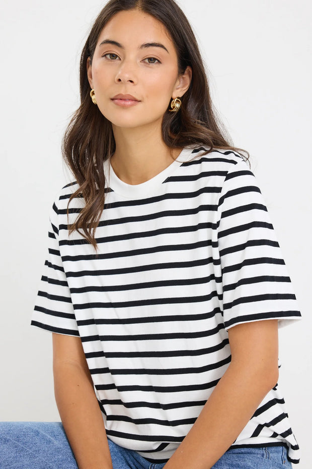 BINDING BLACK WHITE STRIPE BOXY FIT TEE