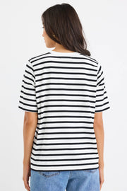 BINDING BLACK WHITE STRIPE BOXY FIT TEE