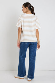BINDING WHITE NATURAL STRIPE BOXY FIT TEE