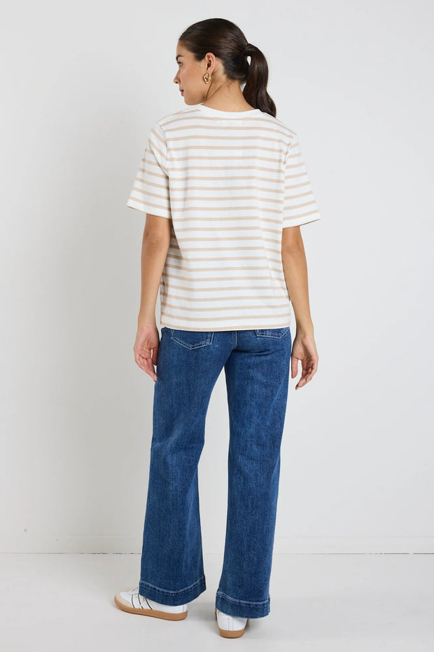BINDING WHITE NATURAL STRIPE BOXY FIT TEE