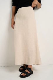 BLISS NATURAL LINEN BIAS MIDI SKIRT