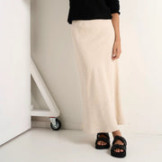 BLISS NATURAL LINEN BIAS MIDI SKIRT
