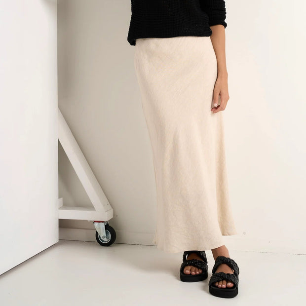 BLISS NATURAL LINEN BIAS MIDI SKIRT