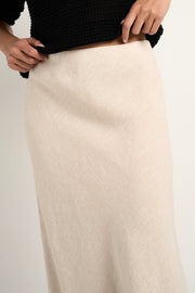 BLISS NATURAL LINEN BIAS MIDI SKIRT