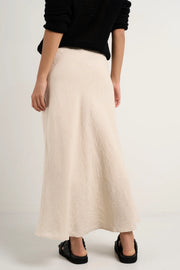BLISS NATURAL LINEN BIAS MIDI SKIRT