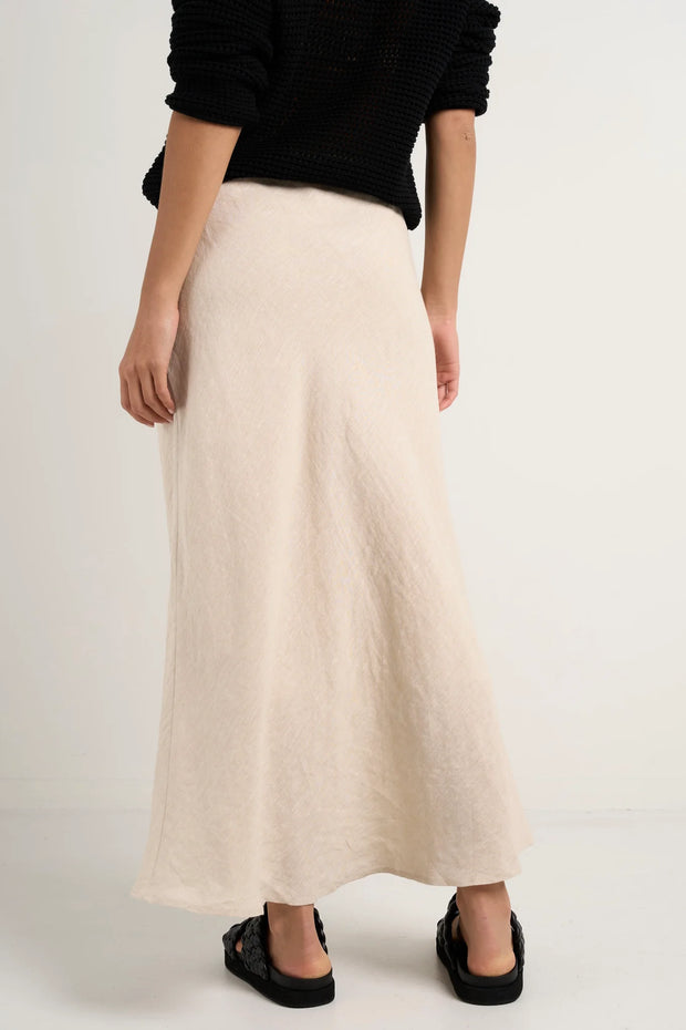 BLISS NATURAL LINEN BIAS MIDI SKIRT