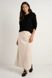 BLISS NATURAL LINEN BIAS MIDI SKIRT