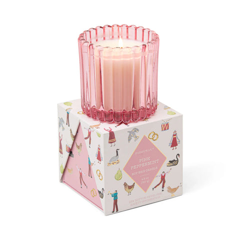 PINK TINTED GLASS CANDLE IN GIFT BOX  - PINK PEPPERMINT
