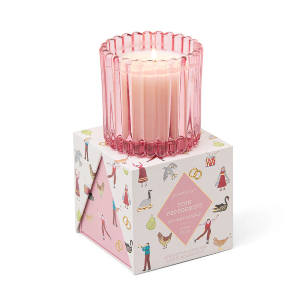 PINK TINTED GLASS CANDLE IN GIFT BOX  - PINK PEPPERMINT