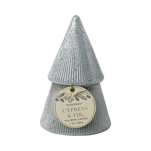 WHITE STACKED TREE CANDLE - CYPRESS & FIR