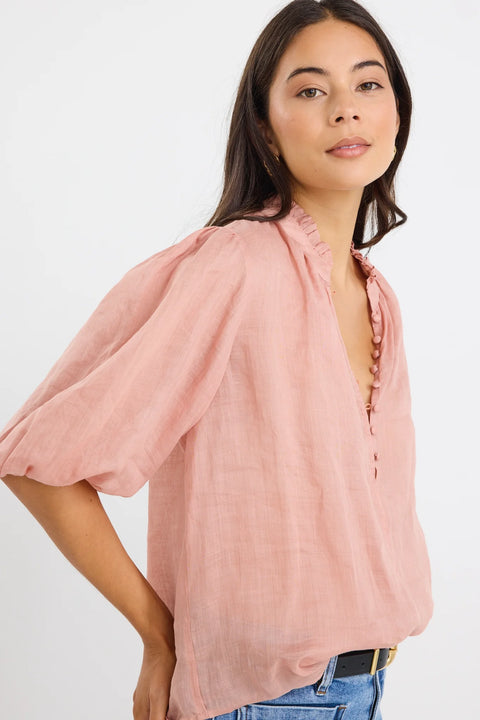 CLOSURE BLUSH RAMIE HIGH NECK BUTTONED SS TOP