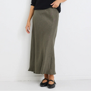 BLISS KHAKI LINEN BIAS MIDI SKIRT
