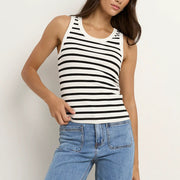 COBBLE WHITE BLACK STRIPE RIB CUTAWAY TANK