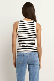 COBBLE WHITE BLACK STRIPE RIB CUTAWAY TANK