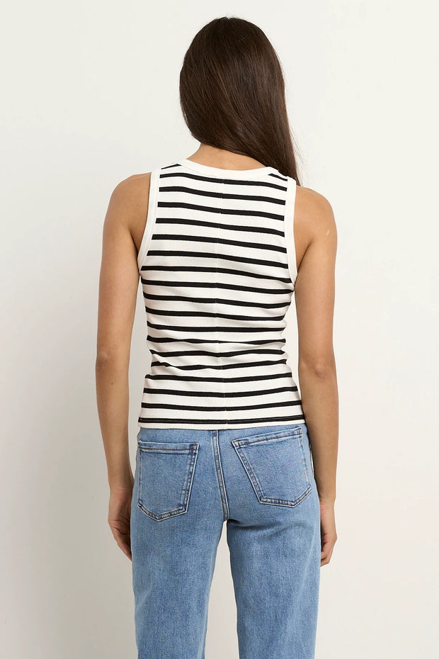 COBBLE WHITE BLACK STRIPE RIB CUTAWAY TANK