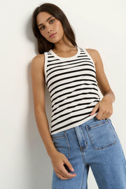 COBBLE WHITE BLACK STRIPE RIB CUTAWAY TANK