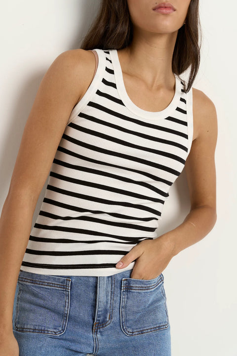 COBBLE WHITE BLACK STRIPE RIB CUTAWAY TANK