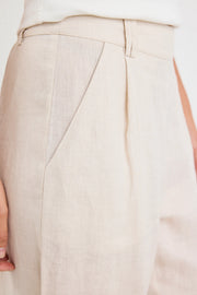 BESTOW PUMICE LINEN ELASTIC BACK WIDE LEG PANTS