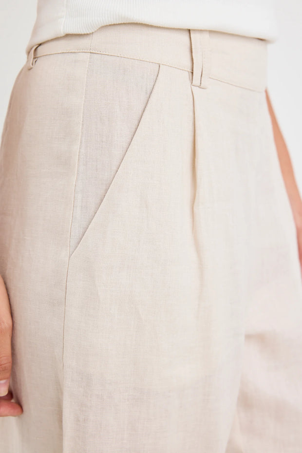 BESTOW PUMICE LINEN ELASTIC BACK WIDE LEG PANTS