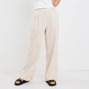 BESTOW PUMICE LINEN ELASTIC BACK WIDE LEG PANTS