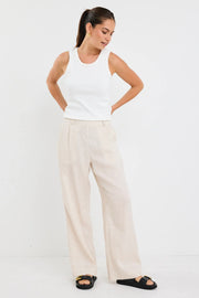 BESTOW PUMICE LINEN ELASTIC BACK WIDE LEG PANTS