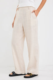 BESTOW PUMICE LINEN ELASTIC BACK WIDE LEG PANTS