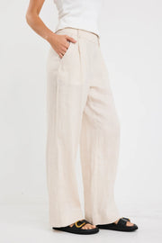 BESTOW PUMICE LINEN ELASTIC BACK WIDE LEG PANTS