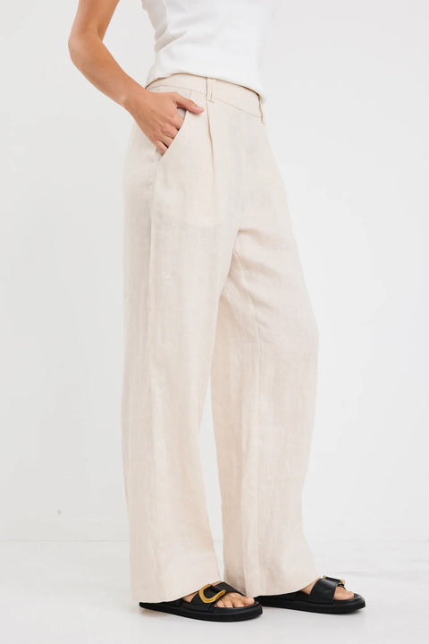 BESTOW PUMICE LINEN ELASTIC BACK WIDE LEG PANTS