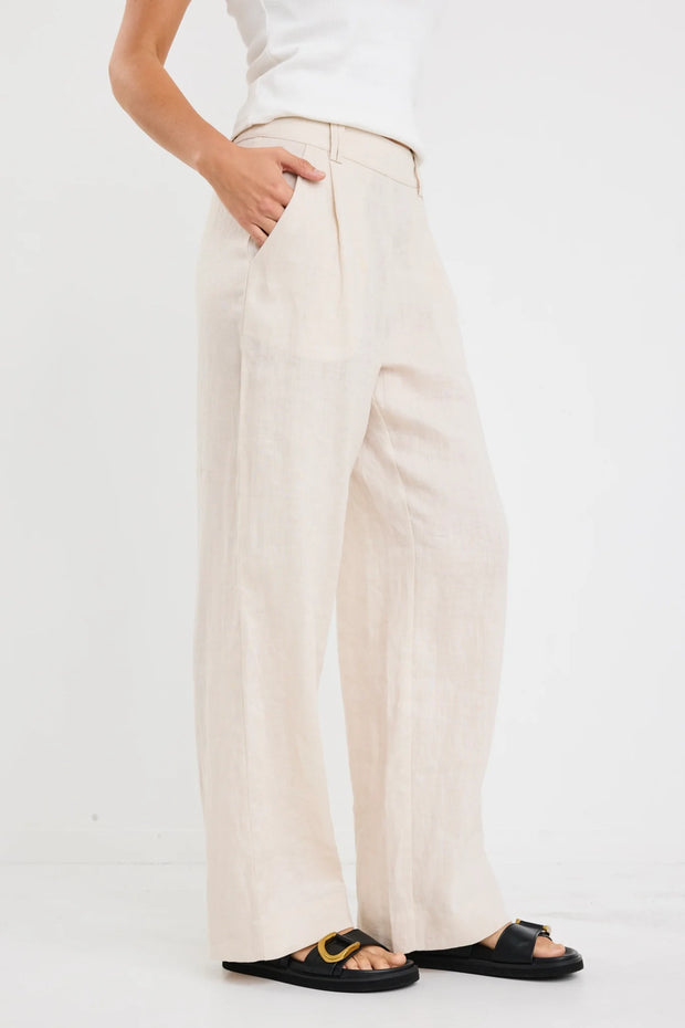 BESTOW PUMICE LINEN ELASTIC BACK WIDE LEG PANTS