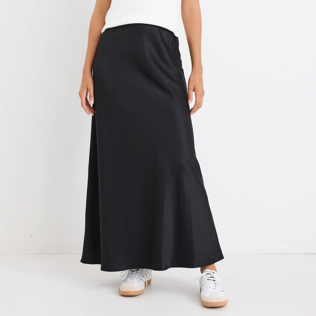 PRODIGY BLACK SATIN BIAS MAXI SKIRT