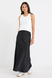 PRODIGY BLACK SATIN BIAS MAXI SKIRT
