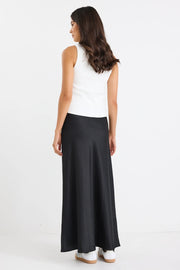 PRODIGY BLACK SATIN BIAS MAXI SKIRT