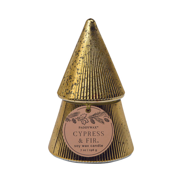 GOLD STACKED TREE CANDLE - CYPRESS & FIR