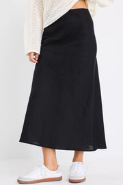 BLISS BLACK LINEN BIAS MIDI SKIRT