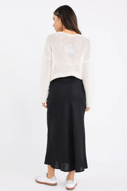 BLISS BLACK LINEN BIAS MIDI SKIRT